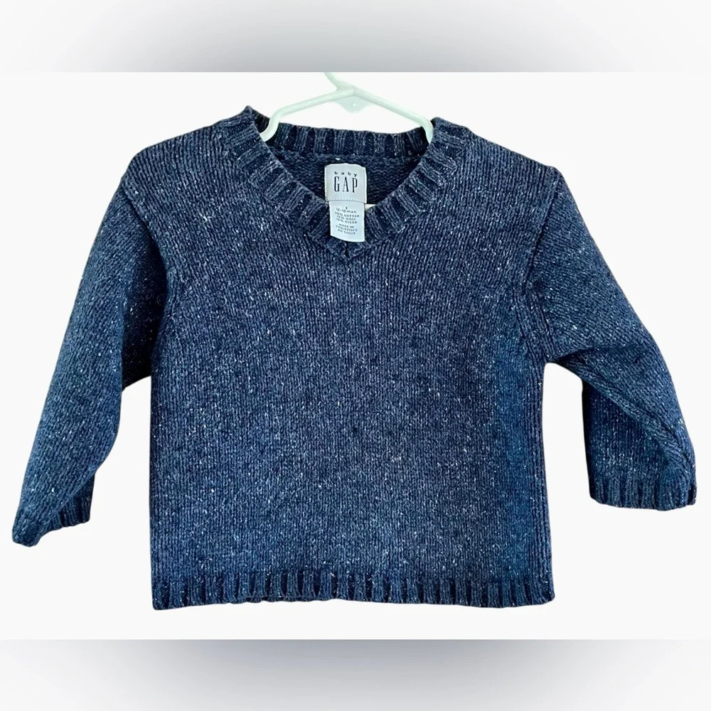 Vintage Baby GAP Infants Marled Navy Blue V Neck Sweater